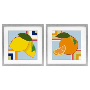 Imagem de Stupell Industries Conjunto geométrico de 2 peças de impressão emoldurada cinza de frutas cítricas, design de Daniela Santiago, 33 x 33