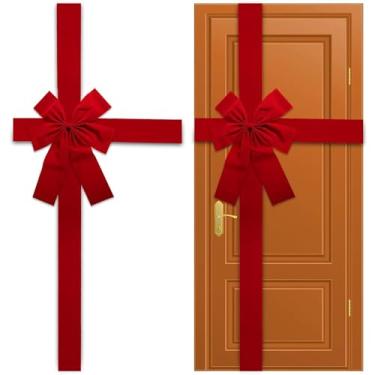 Imagem de gisgfim Fita de porta de armário de Natal grande arco vermelho porta grande renda arco de árvore de Natal decorações de férias de natal porta da frente de Natal suprimentos de festa