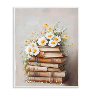 Imagem de Stupell Industries Book Stack with Daisies White Framed Giclee Art, design by Arlington Prints, 14 x 11
