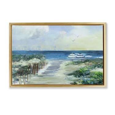 Imagem de Stupell Industries Dois guarda-sóis de praia, litoral, moldura dourada, tela flutuante, arte de parede, design por Sally Swatland, 53 x 78 cm