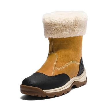 Imagem de Timberland Bota feminina de caminhada com borda branca sem fecho, impermeável, isolada, Trigo integral, 38