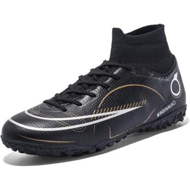 Imagem de Tênis de futebol masculinos de futebol com pontas longas, couro e borr