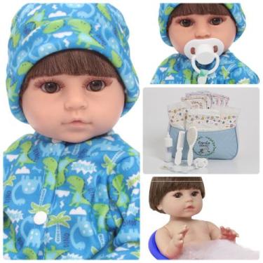 Imagem de Bebê Reborn Menino Cabelo Castanho Pode Banho + Acessórios - Cegonha R