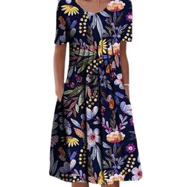 Imagem de Vestido Medlor feminino Boho com estampa floral de verão com bolsos