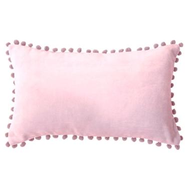 Imagem de Capa de almofada retangular 50x30cm com design de pompon rosa
