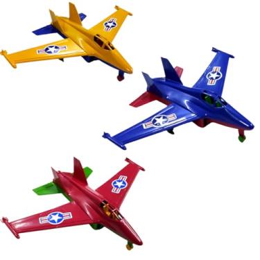 Imagem de 3 Avião Brinquedo Caça De Guerra Jato Infantil Plástico Kit Aviãozinho Plastico (VERMELHO AMARELO AZUL)