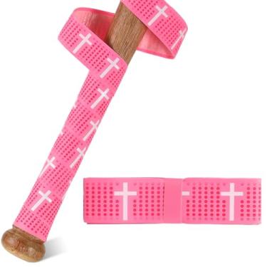 Imagem de Pushglossy Fitas de aderência de taco de beisebol Faith Cross 1,1 mm pré-cortadas fita adesiva de softball, antiderrapante para substituição de fita de críquete religiosa (rosa, cruz)