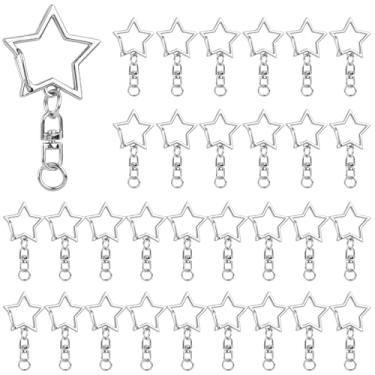 Imagem de AUEAR, Chaveiro de mola de metal para chaveiro DIY para pendurar fivela e bolsa acessórios criativo pentagrama (pacote com 30, design em forma de estrela, prata)