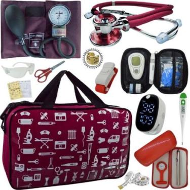 Imagem de Kit Bolsa Cores Aparelho de Pressao Esfigmomanometro Estetoscópio Medi