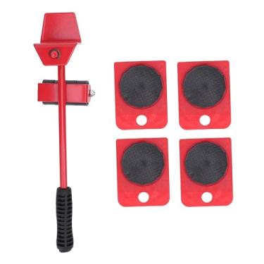 Imagem de FTVOGUE Conjunto de Levantador e Motor de Móveis Com 4 Rolos, Ferramenta de Alavancagem de Altura Ajustável para Aparelhos Pesados, Capacidade de 220lbs, Kit de Movimento Vermelho