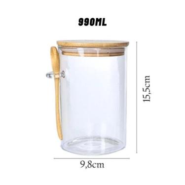 Imagem de Pote De Vidro Redondo Tampa Bambu Hermético Com Colher - TOP UTIL, 990