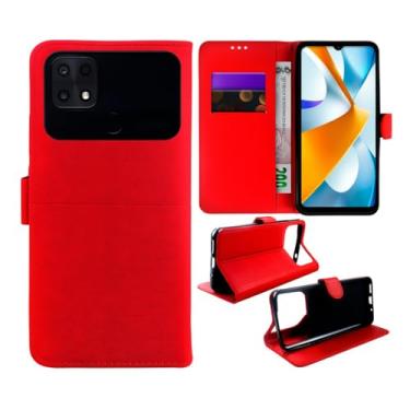 Imagem de Capa Carteira Universal para Xiaomi Poco C40, Couro Sintético PVC, Vermelha, À Prova D'água, com Compartimento para Cartões, 18 x 10.5 cm