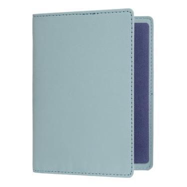 Imagem de Capa para passaporte carteira essencial de viagem de couro com bloqueio de RFID, acessórios de viagem essenciais internacionais para mulheres e homens, Azul-claro, RFID BLOCKING PASSPORT COVER, Capa
