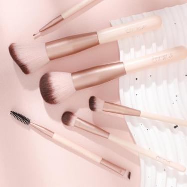 Imagem de Conjunto profissional de 6 pincéis de maquiagem para rosto e olhos: pó, contorno, escultura de nariz, sombra, delineador + ferramentas de sobrancelhas de ponta dupla (vegano, adequado para viagens)