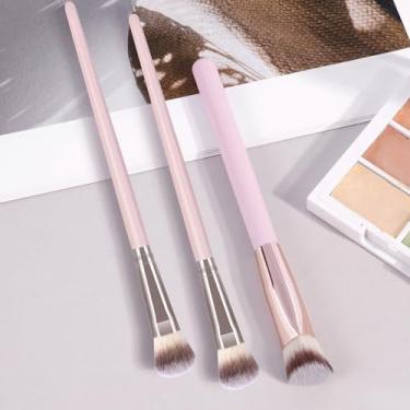 Imagem de Conjunto de 3 pincéis de maquiagem, cabo de café rosa, ferramentas profissionais de beleza, base em pó, corretivo, kit de pincéis para aplicação facial feminina