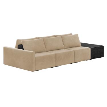 Imagem de Sofá Ilha 3 Lugares Living 312cm Modulado Sala Lary Veludo/PU Pto K01 - D'Rossi