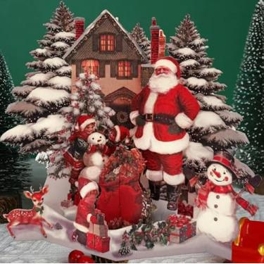 Imagem de Cartão de Natal Pop Up 3D Casa de Neve Veado Floresta Papai Noel Cartão de Convite para Festa (Vermelho)