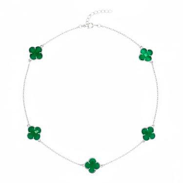 Imagem de VIRENZA Colar Choker Trevo Verde Cristal Virginia Folheada Prata 925