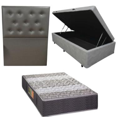 Imagem de Cama Box Baú Blindada com Colchão de Espuma Orthopedic + Cabeceira Botonê - Solteiro 88x188 (CORINO CINZA)