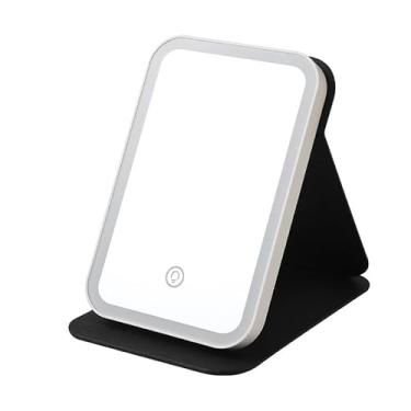 Imagem de Espelho Maquiagem, Br- Led Maquilhagem Espelho de Maquiagem Inteligente Quadrado com de Brilho Ajustável Portátil e Dobrável(Preto [pu envelope])