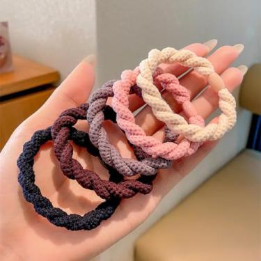Imagem de Pacote com 5 laços de cabelo torcidos de alta elasticidade para mulheres, suporte simples de rabo de cavalo, faixas de cabelo sem danos, cordas elásticas de cabelo grosso para mulheres