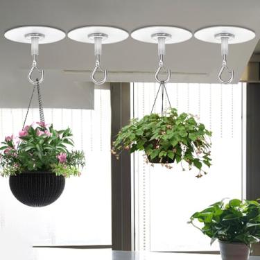 Imagem de 4 peças de ganchos de teto adesivos com mosquetão giratório para pendurar plantas luzes decoração interior casa organização ganchos de teto