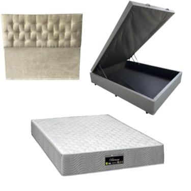 Imagem de Cama Box Baú Blindada com RivIera Molas Ensacadas 25cm de altura + Cabeceira Botonê (CORINO CINZA, Casal)