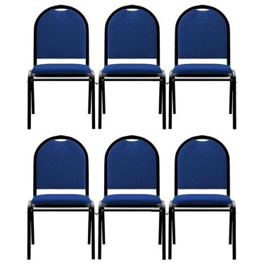 Imagem de Kit 6 Cadeiras Hoteleiras Auditório Empilhável Linho M23 Azul - Mpozenato