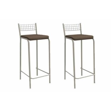 Imagem de Kit 2 Banquetas Sala Jantar Gênova 2b705nk Aço 2 Un Niquel-suede Cappuccino - Kappesberg
