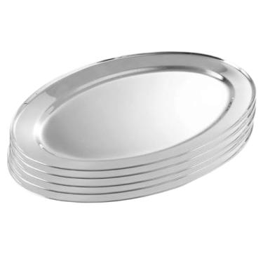 Imagem de Travessa Oval Bandeja Inox Rasa 21 25 30cm Porção Lanchonete Cozinha(5 de 25cm)