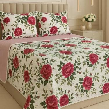 Imagem de Kit Colcha Cobre Leito Bouti 3 Peças Casal Queen 240x260cm Dupla Face com Viés – Conforto e Elegância (Floral Liberty/Rosa Claro liso)