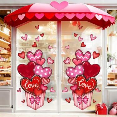 Imagem de FYSUIMU Adesivos para janela de dia dos namorados, decalques de janela, rosa, vermelho, coração, caixa reutilizável, decoração para casamento, aniversário, festa, loja, casa, sala de aula, 2 folhas