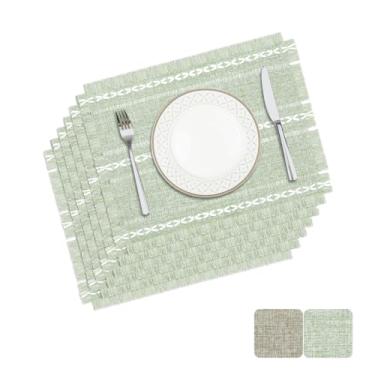 Imagem de Privalace 45,7 x 30,5 cm, jogo americano de tecido, conjunto de 6, tapetes de mesa laváveis com borlas macias, duráveis, linho, tecido de algodão, resistente a manchas, antiderrapante para mesa