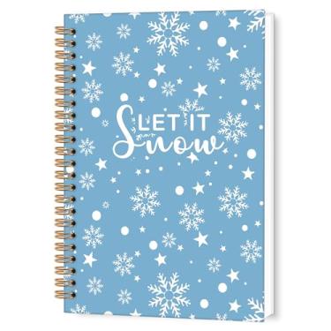 Imagem de TWRVI Caderno espiral de Natal azul, Let It Snow Winter Xmas Snowflakes Caderno pautado universitário para material de escritório escolar, cadernos azuis de Natal, 14 x 21 cm, 164 páginas