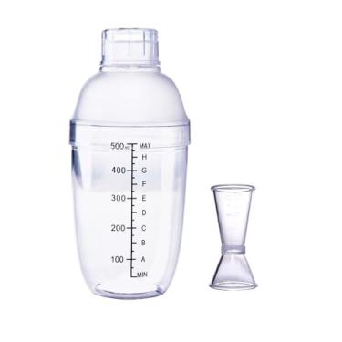 Imagem de Coqueteleira de bar de plástico com conjunto de medidor, batedeira de bebida manual, coqueteleira boba com balança, ferramenta de barra, proteína transparente (500 ml)