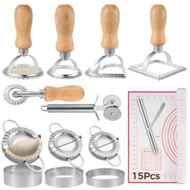 Imagem de Conjunto de 15 peças para fazer bolinhos, inclui prensa de empanadas, cortadores de ravioli, roda de macarrão e tapete de cozimento, ferramentas para fazer bolinhos de massa de aço inoxidável