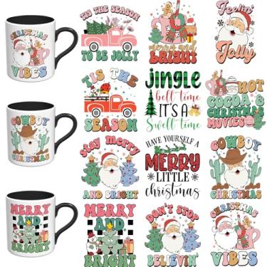Imagem de Elewins Adesivos DTF UV de Natal - 12 folhas de Natal Papai Noel UV DTF Cup Wrap para canecas de vidro café, decalques DIY para copos, esfregar à prova d'água em transferências para artesanato
