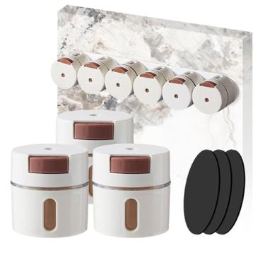 Imagem de Saleiro e pimenteiro, coqueteleira pequena de plástico com tampa e vedação à prova de umidade, controle de bomba de 0,5 g, janela transparente, fácil instalação, suporte na parede magnético para