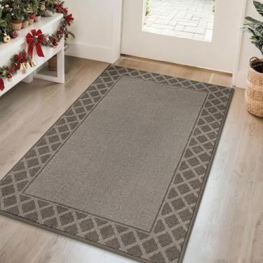 Imagem de BEQHAUSE Tapete de porta antisujeira antiderrapante tapete de entrada absorvente tapete de boas-vindas discreto lavável tapete de porta frontal para patas enlameadas, entrada, corredor, 91 cm x 152 cm