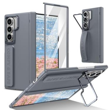 Imagem de HOULEE Capa para Samsung Galaxy Z Fold 7 com protetor de tela de dobradiça, alça de mão Z Fold 7 capa de telefone com suporte de metal, capa de telefone de pulseira de material de PC premium para