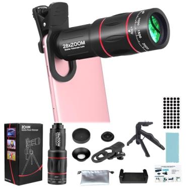 Imagem de Kit de fixação de lente teleobjetiva para iPhone e lente de câmera de telefone Android com clipe de tripé, HD 28X para uso fácil e fotos impressionantes para visualizações além de 3 metros