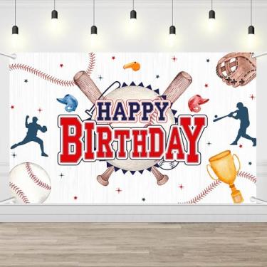 Imagem de AIBIIN Decorações de aniversário de beisebol, faixa de aniversário de beisebol para meninos, adolescentes, tema esportivo, decorações de festa, adereços para fotos 1,8 x 1,1 m