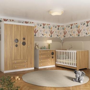 Imagem de Quarto de Bebê Completo com Berço Americano 3 em 1 Pirulito Multimóveis Mp4613 Branco/madeirado