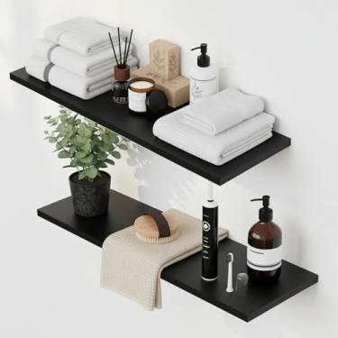 Imagem de Elehome Tábua de prateleira flutuante para parede de 1,5 cm – sem suportes – 61 cm C x 25,4 cm L x 1,5 cm T prateleiras flutuantes de madeira melamina preta para banheiro, cozinha, quarto e sala de