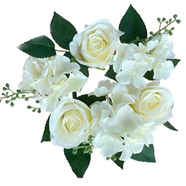 Imagem de Anéis de vela florais, 12 peças, decorações de casamento, 20 cm de diâmetro, rosa branca, Natal, recepção, guirlanda de rosa artificial, pilares, 20 cm, centros de mesa