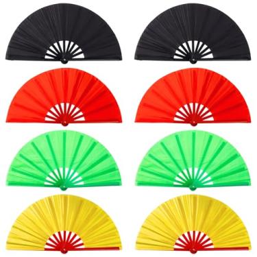 Imagem de Fãs dobráveis Tai Chi 8 peças para dança, fãs de palmas chinesas tradicionais, vermelho, dourado, preto e verde, capas de ventilador 8 peças incluídas, grupos de desempenho ideal artes marciais