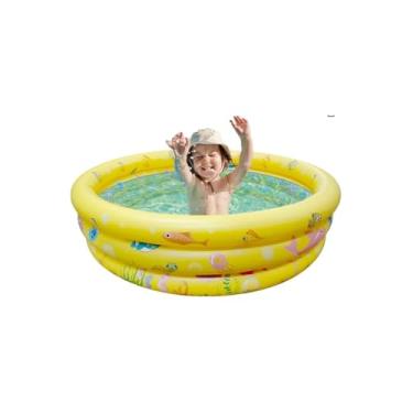 Imagem de Piscina Inflável Redonda, PVC, 91cm x 25cm, 100 Litros, 3 Anéis, Estampa Fundo do Mar, Branca, para Crianças Maiores de 2 Anos