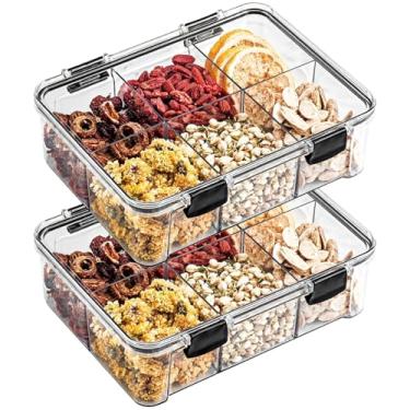 Imagem de Pacote com 2 recipientes de lanche com 6 compartimentos divididos, potes de armazenamento de alimentos reutilizáveis convenientes com tampas seguras, ideais para almoço e viagens