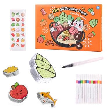 Imagem de WangCow Kit de pintura de textura de espuma 3D com 43 peças, 12 cores de tinta inchada mágica para arte 3D, arte Puff DIY para crianças (laranja)