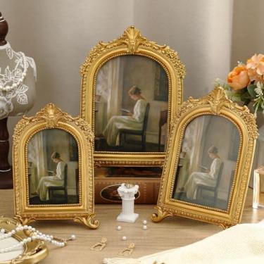 Imagem de Wonderjune Conjunto de 3 molduras vintage vintage barrocas ornamentadas douradas com vidro frontal para 10 x 15 cm, 12 x 17 cm, 15 x 20 cm, mesa ou parede para decoração de casa, adereços fotográficos